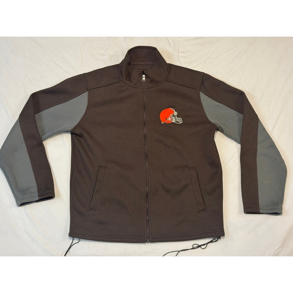 NFL Cleveland Browns Zip Jacket Mens Large Brown Grey Fleece Lined Mock Neck